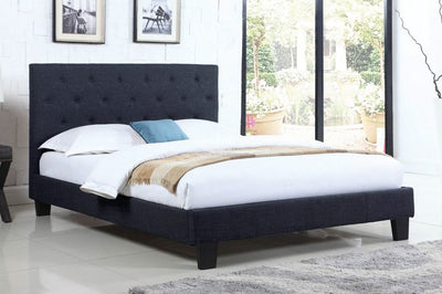 Linen-Style Fabric Platform Bed with Tufted Headboard