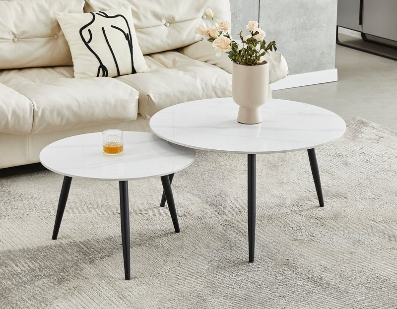 Ensemble de table basse moderne 2 pièces avec plateau en marbre fritté