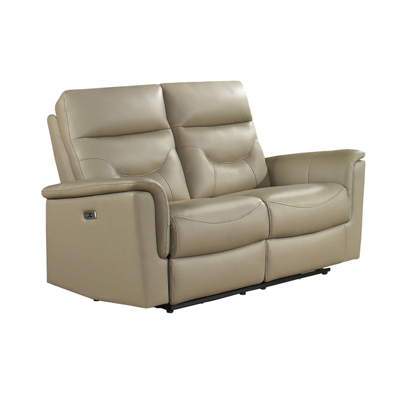 Latte Power Reclining Love Seat - Top Grain Leather Match