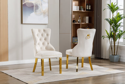 Chaises de salle à manger Royale en velours crème avec accents dorés - Ensemble de 2