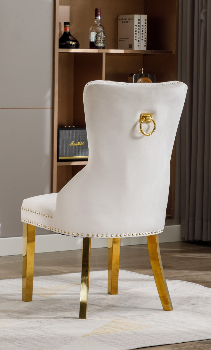 Chaises de salle à manger Royale en velours crème avec accents dorés - Ensemble de 2