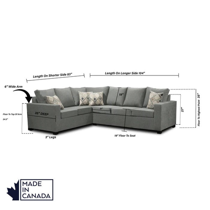 Sectionnel 3 x 2 fabriqué au Canada | Configuration LHF/RHF | 17 options de couleurs