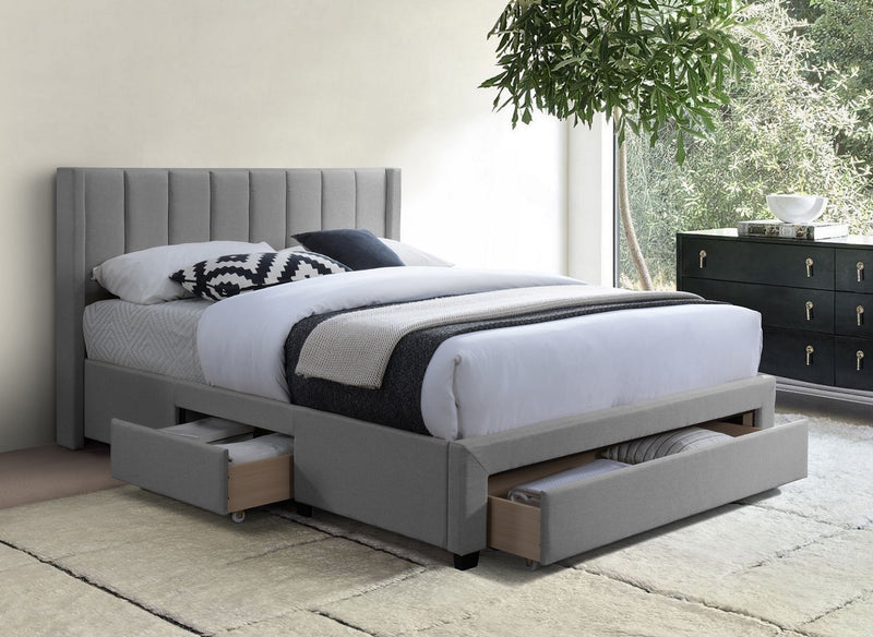Solara Storage Bed – Vertical Tufted Platform in Grey Fabric