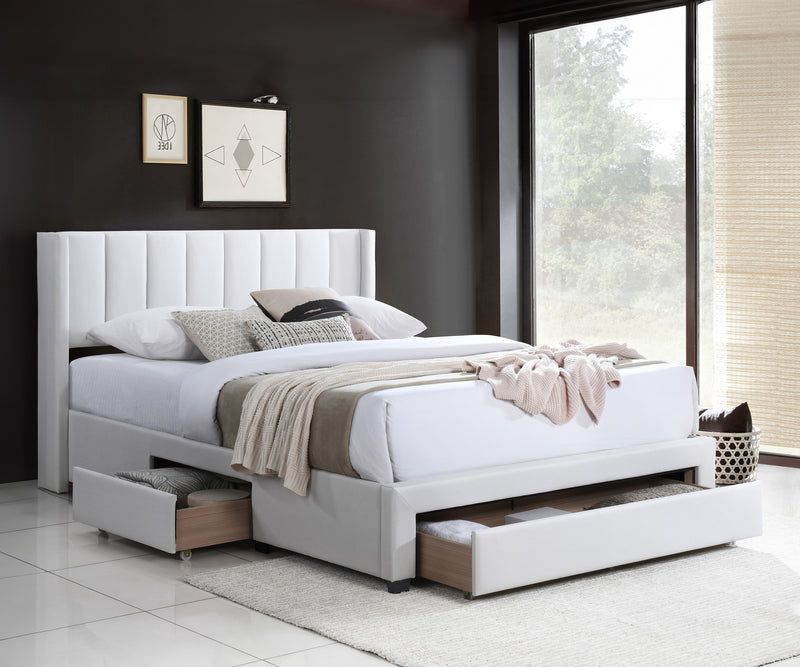 Solara Storage Bed – Vertical Tufted Platform in Soft Creme