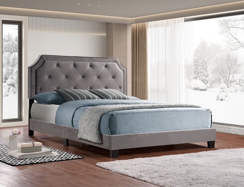 Lit plateforme capitonné VelvetDream Diamond (gris)