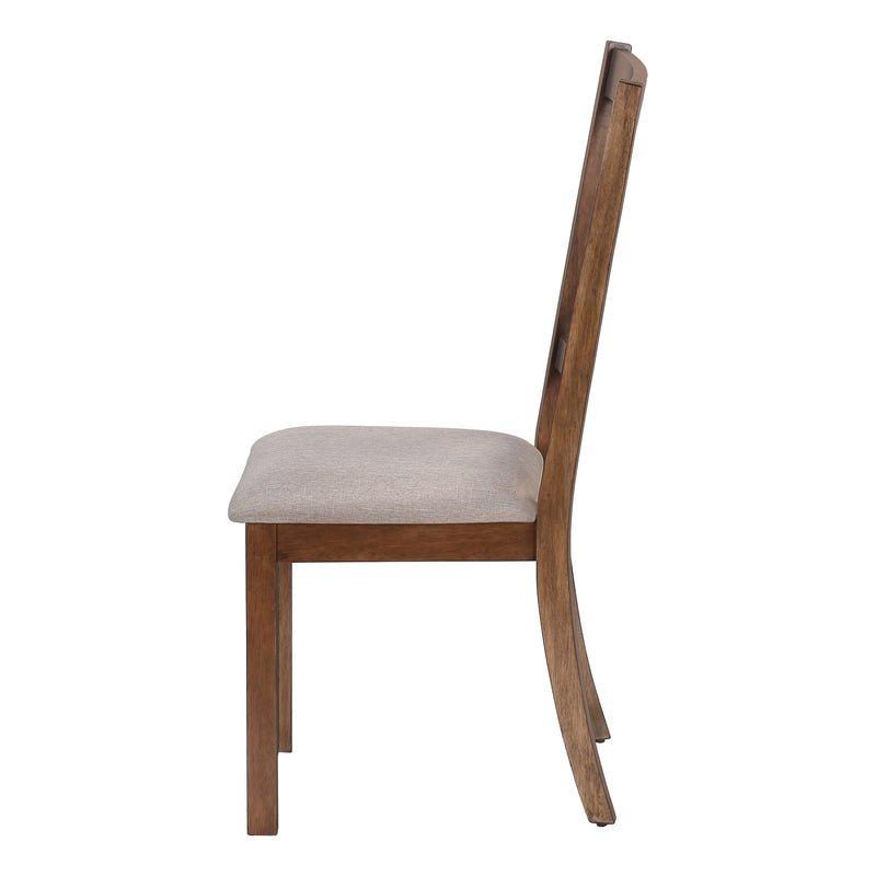 Lot de 2 chaises de salle à manger rembourrées en tissu marron avec cadre en bois de noyer