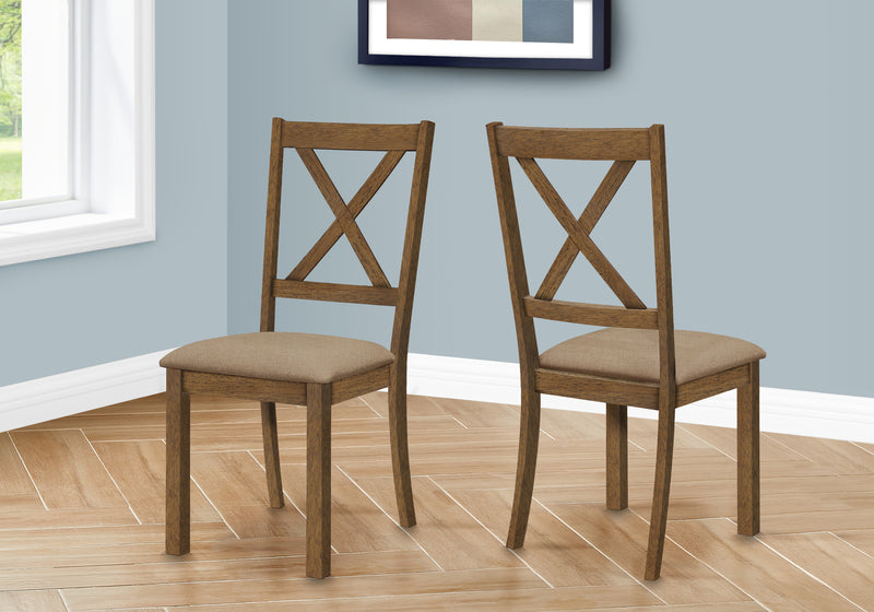 Lot de 2 chaises de salle à manger rembourrées en tissu marron avec cadre en bois de noyer