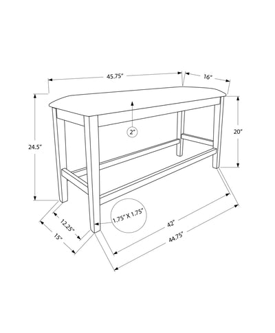 42" Rectangular Upholstered Bench - Transitional Wood Dining Room Kitchen Furniture