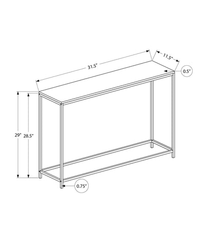 Modern Brown Laminate Accent Table with Black Metal Base for Living Room or Entryway