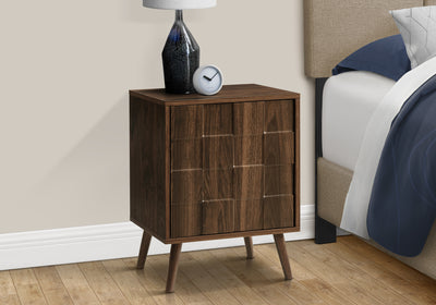 Modern Walnut Laminate Accent Table with Storage - Small End Side Table for Lamp