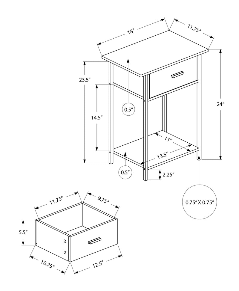 Contemporary 2 Tier Accent Table with Storage Drawer - Dark Bronze Laminate