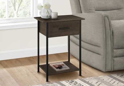 Contemporary 2 Tier Dark Oak Accent Table with Storage Drawer