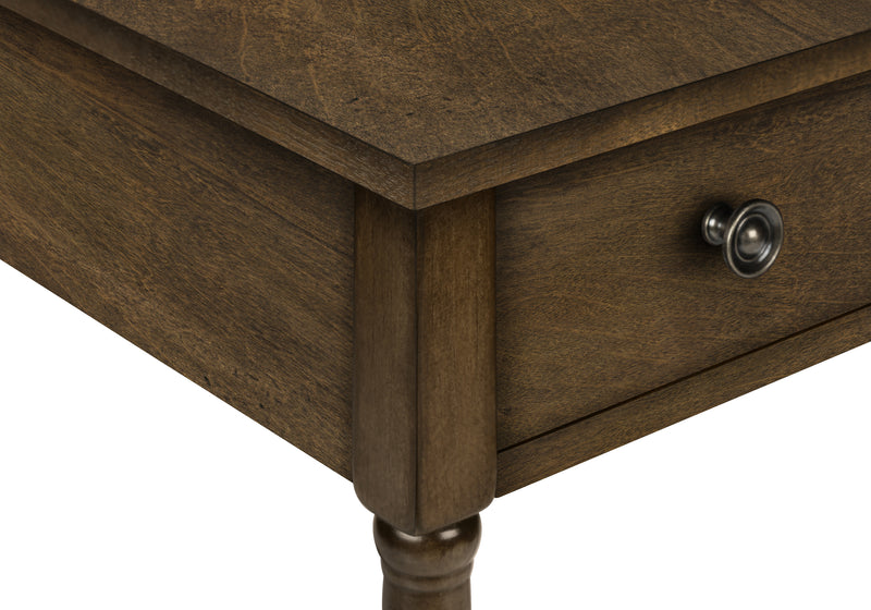 2 Tier Brown Veneer Accent Table with Storage Drawer - Traditional End Table for Bedroom or Living Room