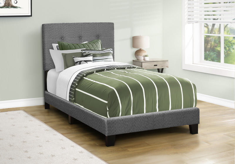 Dark Grey Boucle Upholstered Twin Size Bed Frame - Youth/Teen Bedroom