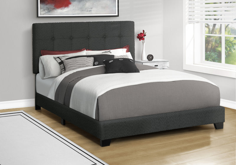 Queen Size Upholstered Black Boucle Bed Frame - Transitional Bedroom Decor