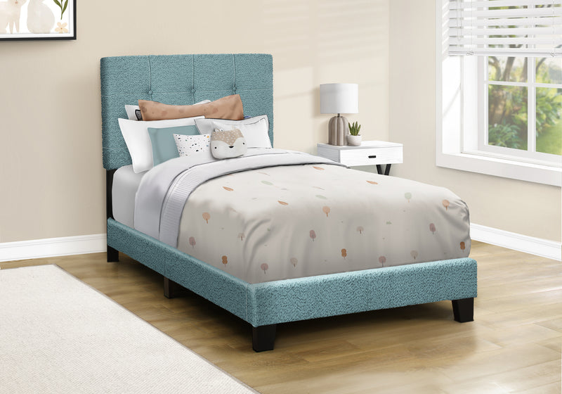 Twin Size Light Blue Boucle Upholstered Bed Frame - Youth Bedroom Transition