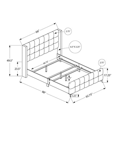 Lit Queen Size rembourré en lin beige avec pieds en métal chromé - Meubles de chambre à coucher