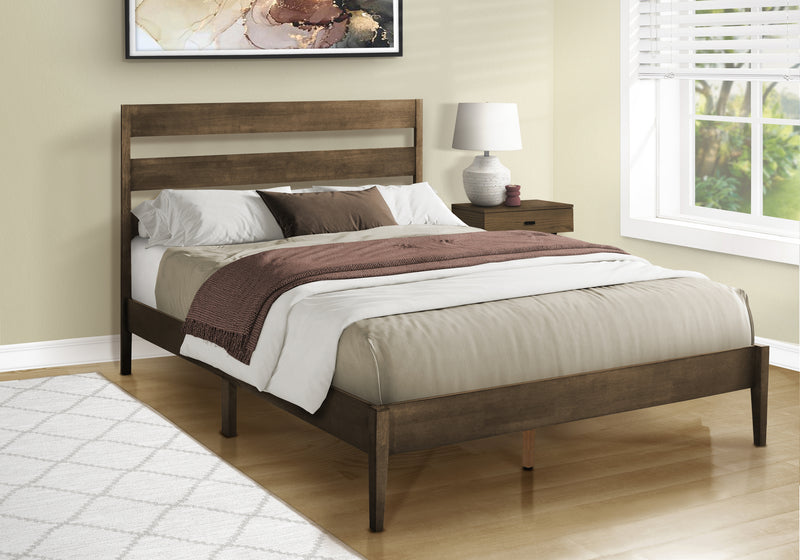 Cadre de lit plateforme Queen Size moderne en noyer - Pieds en bois massif