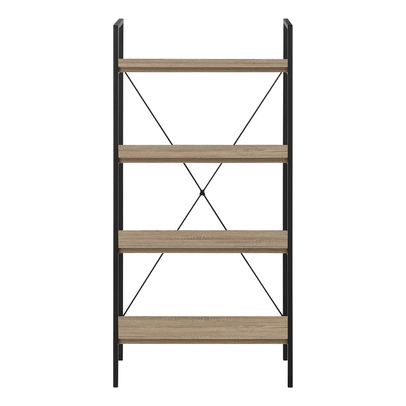 Modern 4 Tier Bookshelf 48"H Brown Laminate Black Metal Contemporary Office Bedroom