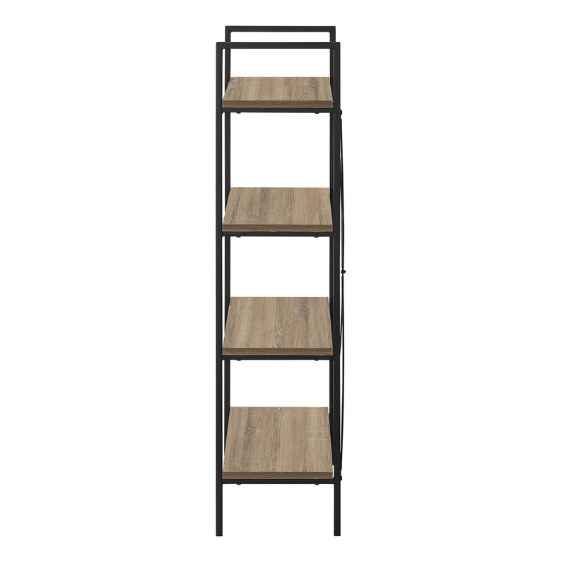 Modern 4 Tier Bookshelf 48"H Brown Laminate Black Metal Contemporary Office Bedroom