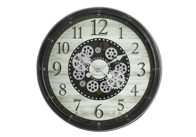 Grande horloge murale ronde surdimensionnée avec mécanisme à engrenages marron de style transitionnel 30"