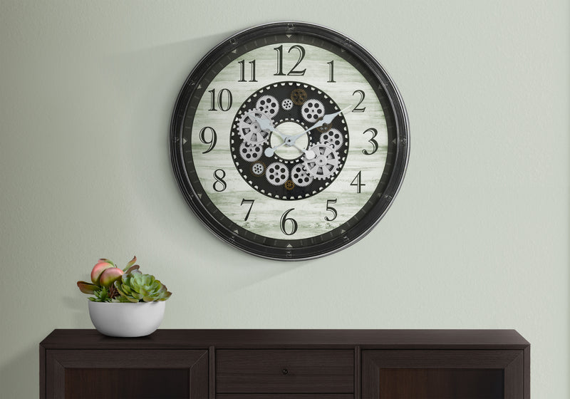 Grande horloge murale ronde surdimensionnée avec mécanisme à engrenages marron de style transitionnel 30"