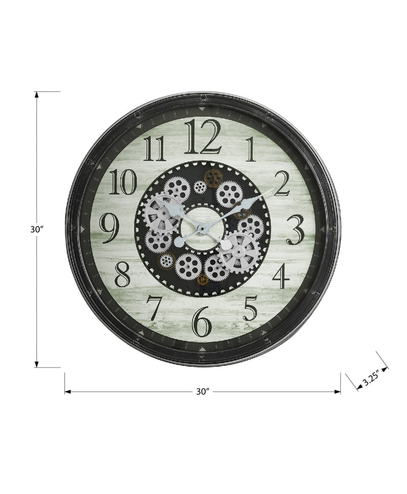 Grande horloge murale ronde surdimensionnée avec mécanisme à engrenages marron de style transitionnel 30"