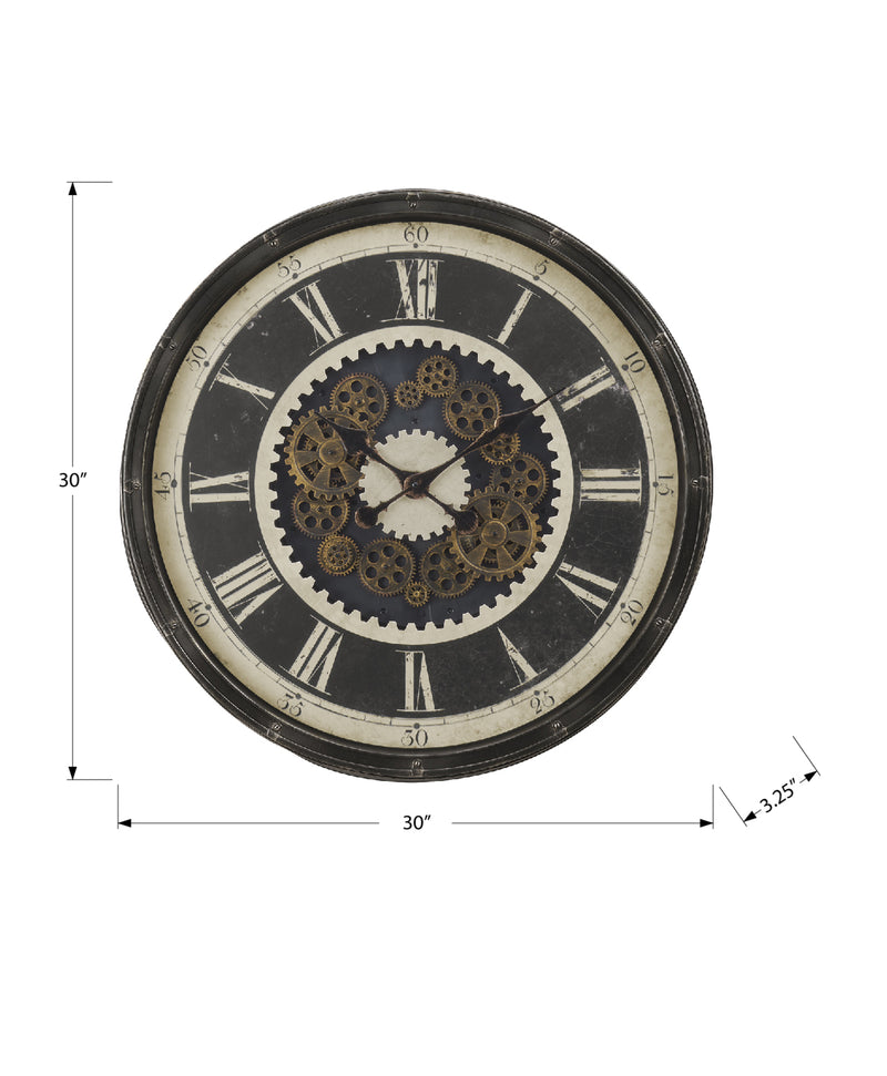 Grande horloge murale ronde surdimensionnée avec mécanisme à engrenages marron de style transitionnel 30"