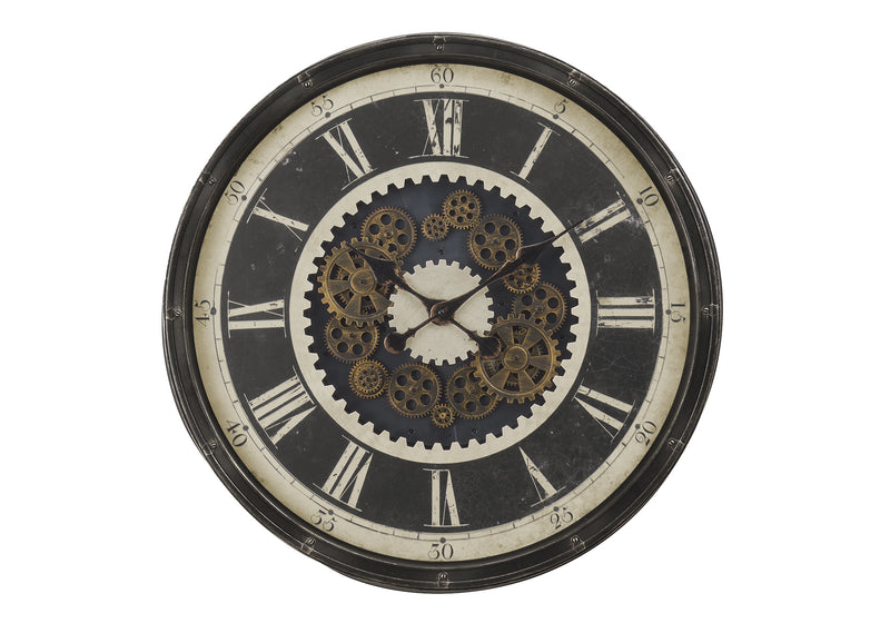 Grande horloge murale ronde surdimensionnée avec mécanisme à engrenages marron de style transitionnel 30"