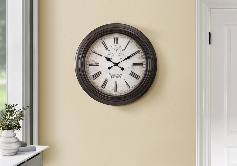 Horloge murale ronde marron de 20 po – Style transitionnel