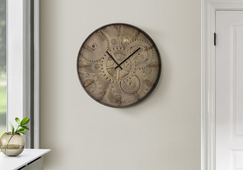 Horloge murale ronde marron de 20 po – Style transitionnel