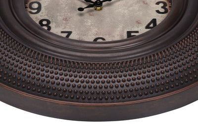 Horloge murale ronde de 20 po de style transitionnel marron antique - Décor vintage