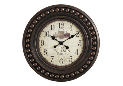 Horloge murale ronde de 20 po de style transitionnel marron antique - Décor vintage