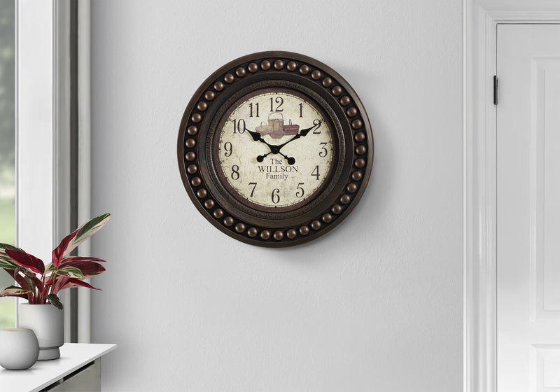 Horloge murale ronde de 20 po de style transitionnel marron antique - Décor vintage