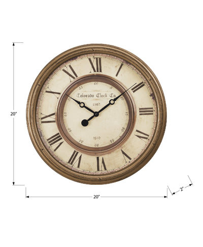 Horloge murale ronde de 20 po de style transitionnel marron antique - Décor vintage