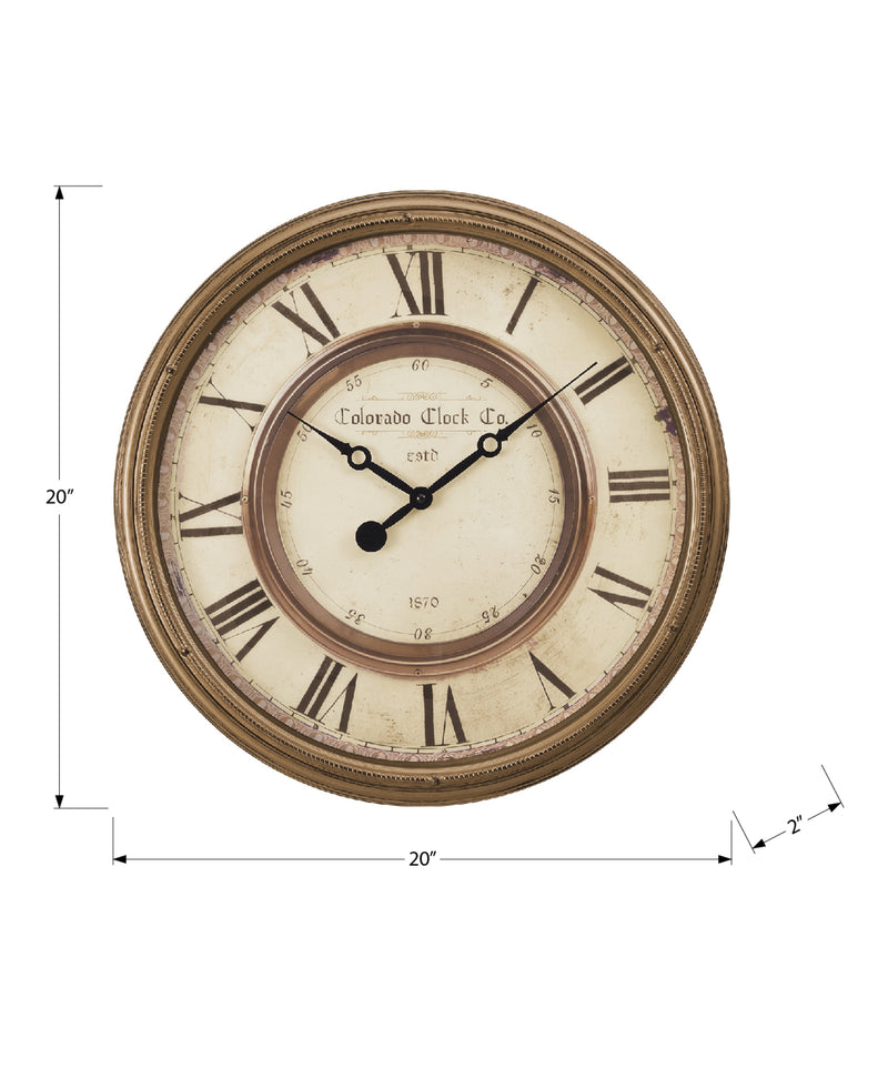 Horloge murale ronde de 20 po de style transitionnel marron antique - Décor vintage