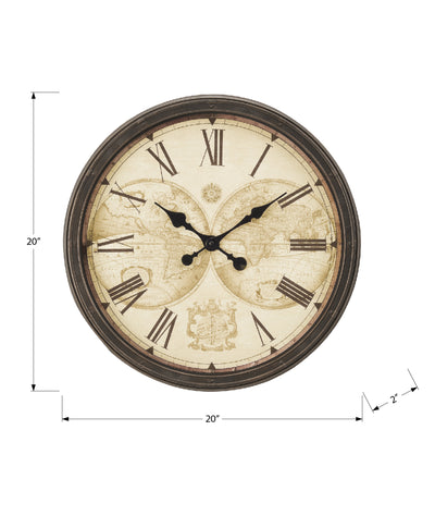 Horloge murale ronde de 20 po de style transitionnel marron antique - Décor vintage