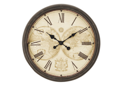 Horloge murale ronde de 20 po de style transitionnel marron antique - Décor vintage