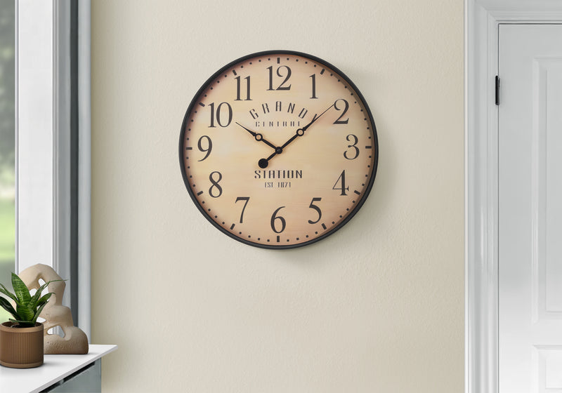 Horloge murale ronde de 20 po de style transitionnel marron antique - Décor vintage