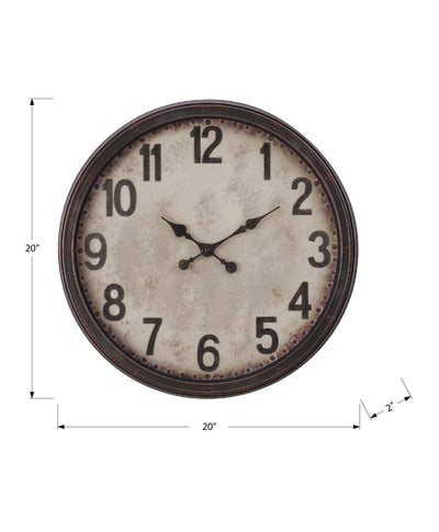 Horloge murale ronde de 20 po de style transitionnel marron antique - Décor vintage