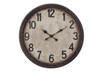 Horloge murale ronde de 20 po de style transitionnel marron antique - Décor vintage