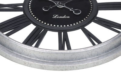 Horloge murale ronde noire argentée de 20 po – Design transitionnel