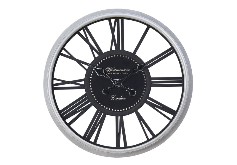 Horloge murale ronde noire argentée de 20 po – Design transitionnel