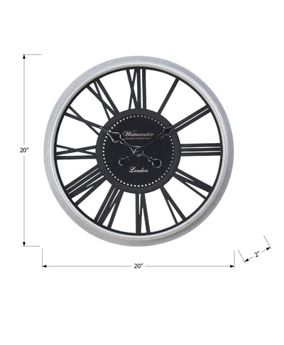 Horloge murale ronde noire argentée de 20 po – Design transitionnel