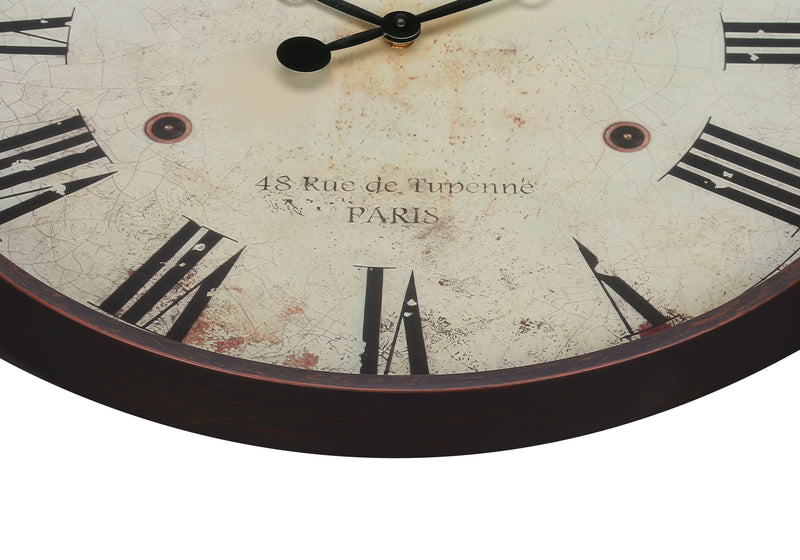 Horloge murale ronde de 20 po de style transitionnel marron antique - Décor vintage