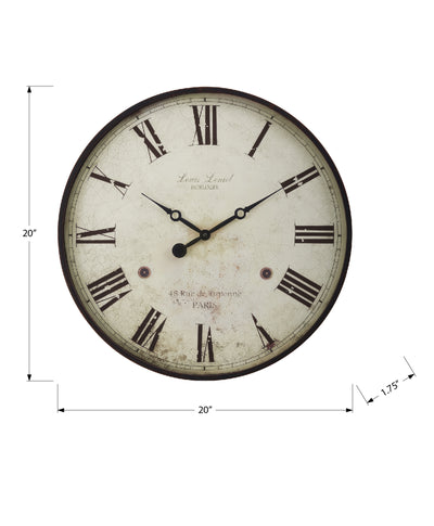 Horloge murale ronde de 20 po de style transitionnel marron antique - Décor vintage