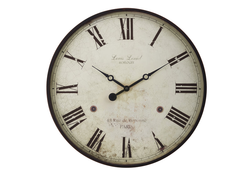 Horloge murale ronde de 20 po de style transitionnel marron antique - Décor vintage