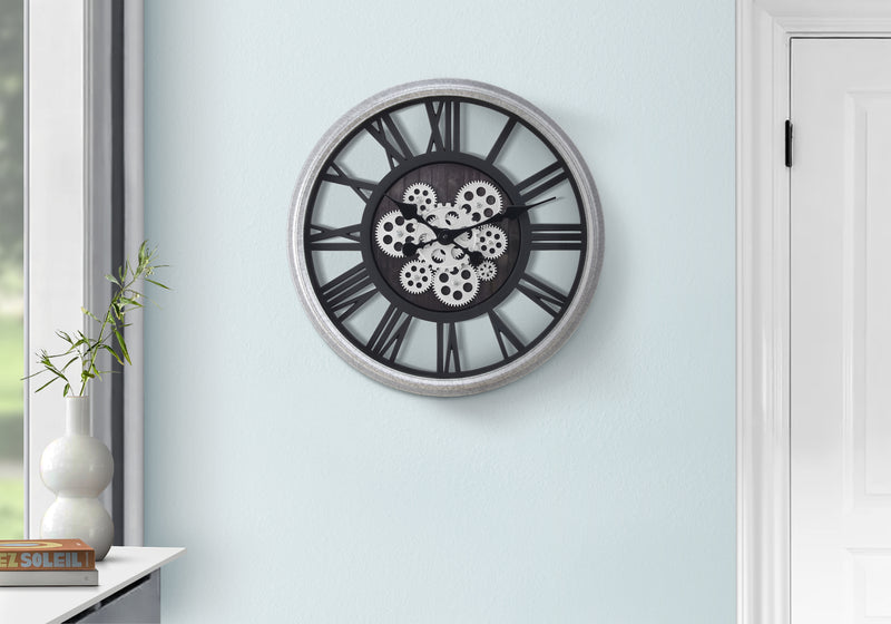 Horloge murale ronde de transition de 20 pouces en noir et argent