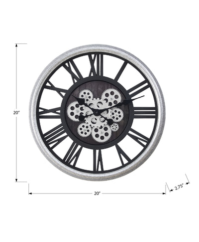 Horloge murale ronde de transition de 20 pouces en noir et argent