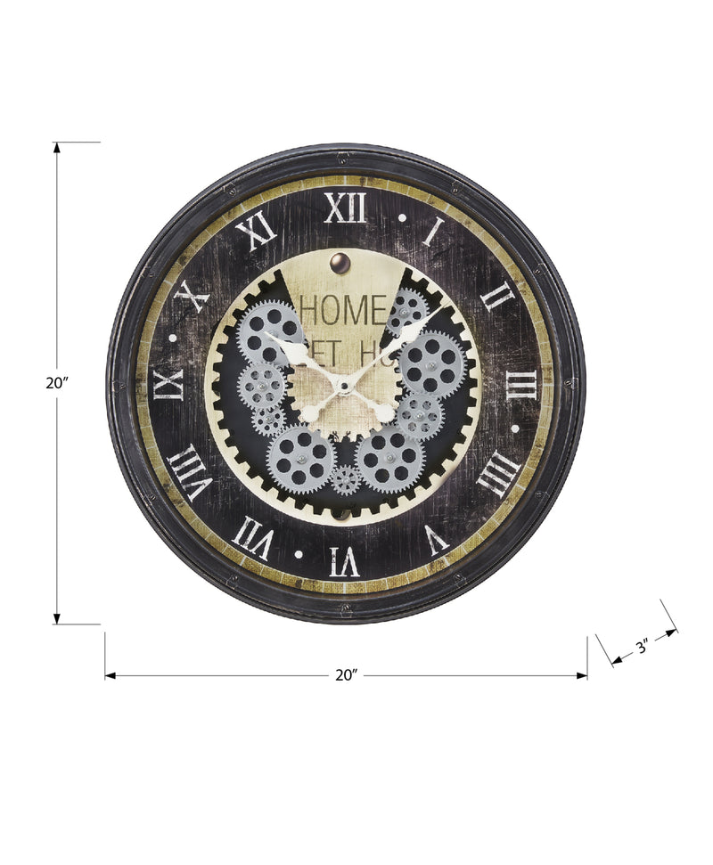 Horloge murale ronde de 20 po avec mécanisme à engrenages en marron - Style transitionnel